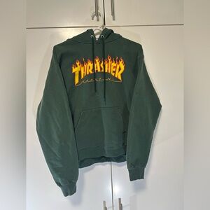 Vintage Thrasher Magazine Flame Logo Green Hoodie Skater Sweatshirt Mens S 34-36